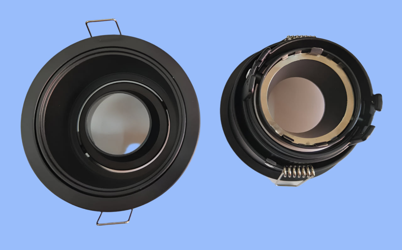 Round White/Black deep tiltable eyeball shooter frame suitable for Led Modules/MR 16 lamps till 18W.