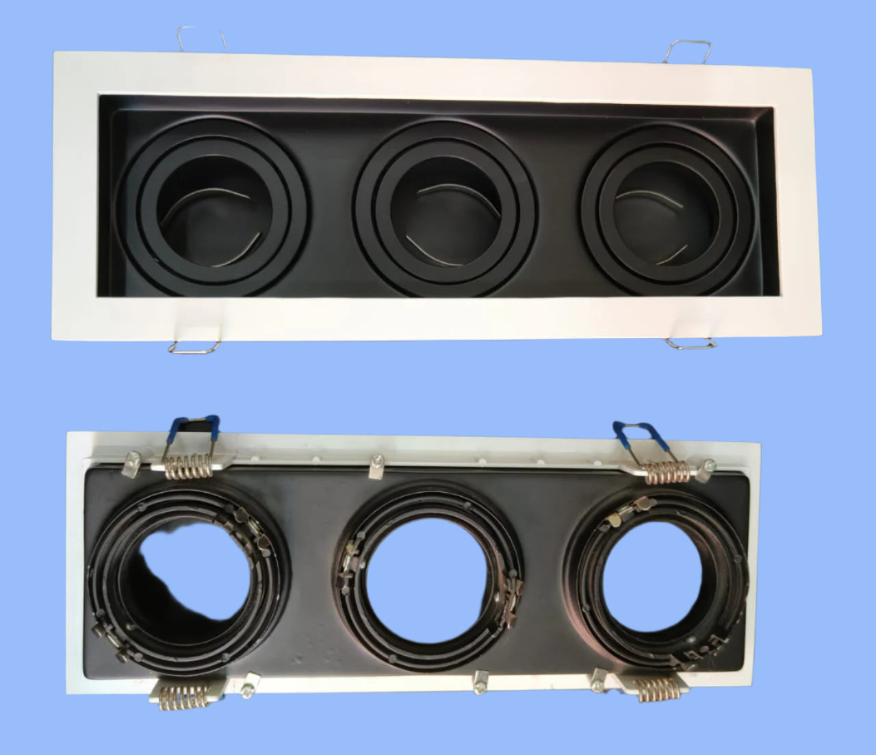 Rectangle White+Black 3 lights frame tiltable suitable for Led Modules/MR 16 lamps till 12W.