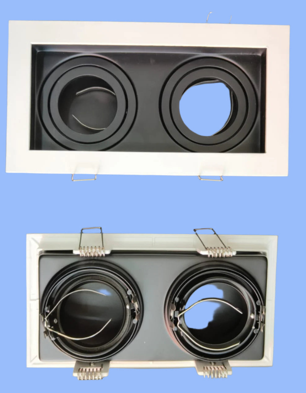 Rectangle White+Black 2 lights frame  tiltable suitable for Led Modules/MR 16 lamps till 12W.