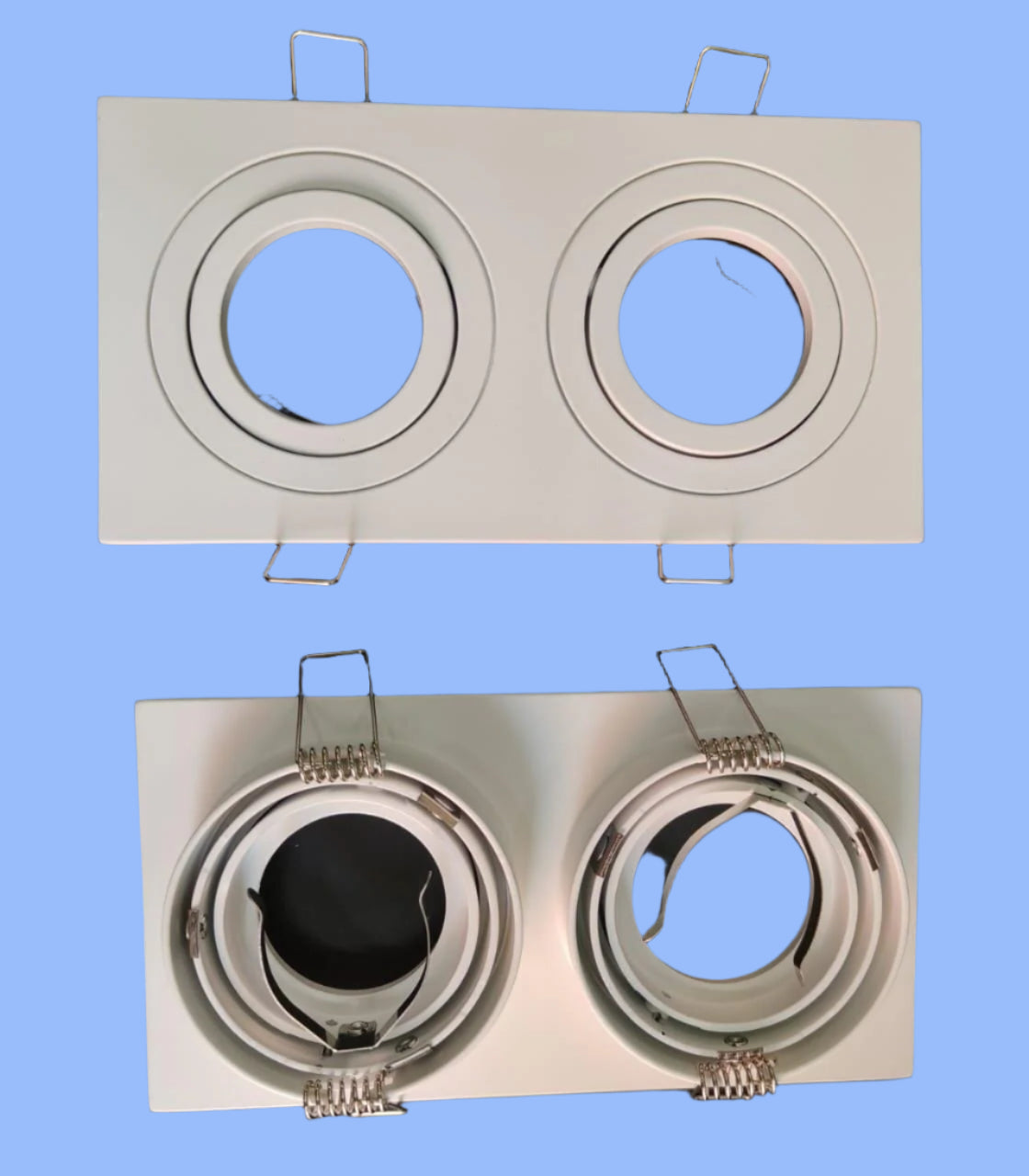 Rectangle White/Black 2 lights tiltable frame suitable for Led Modules/MR 16 lamps till 12W.