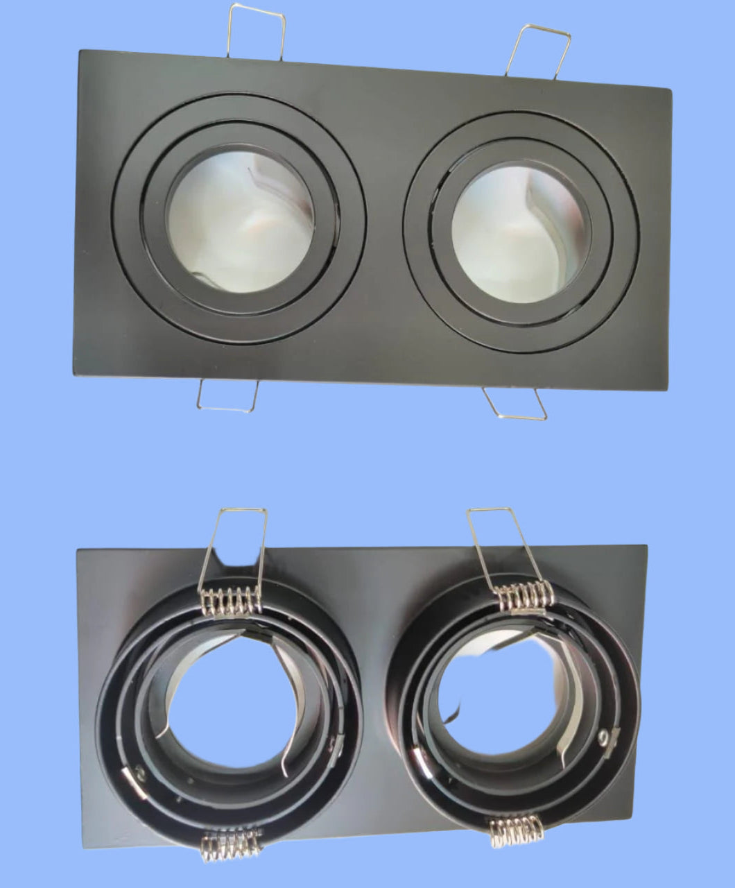 Rectangle White/Black 2 lights tiltable frame suitable for Led Modules/MR 16 lamps till 12W.