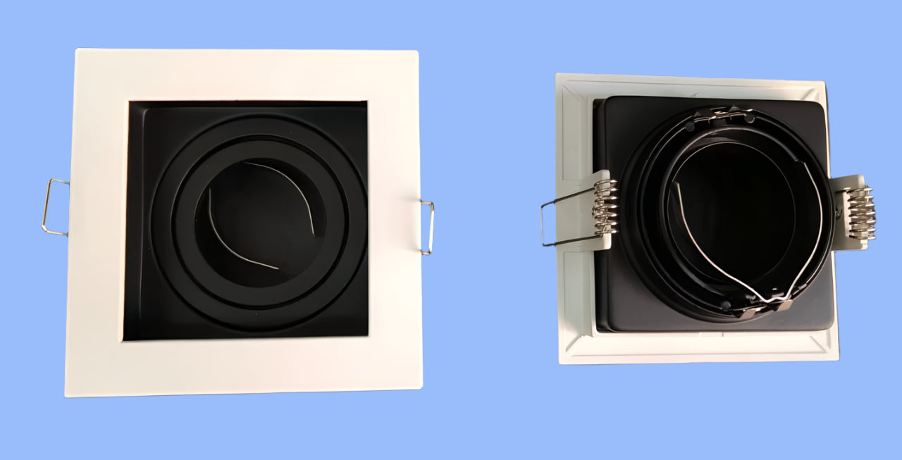 Square White+Black tiltable frame suitable for Led Modules/MR 16 lamps till 12W.