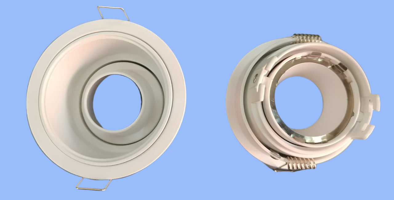 Round White/Black deep tiltable eyeball shooter frame suitable for Led Modules/MR 16 lamps till 18W.